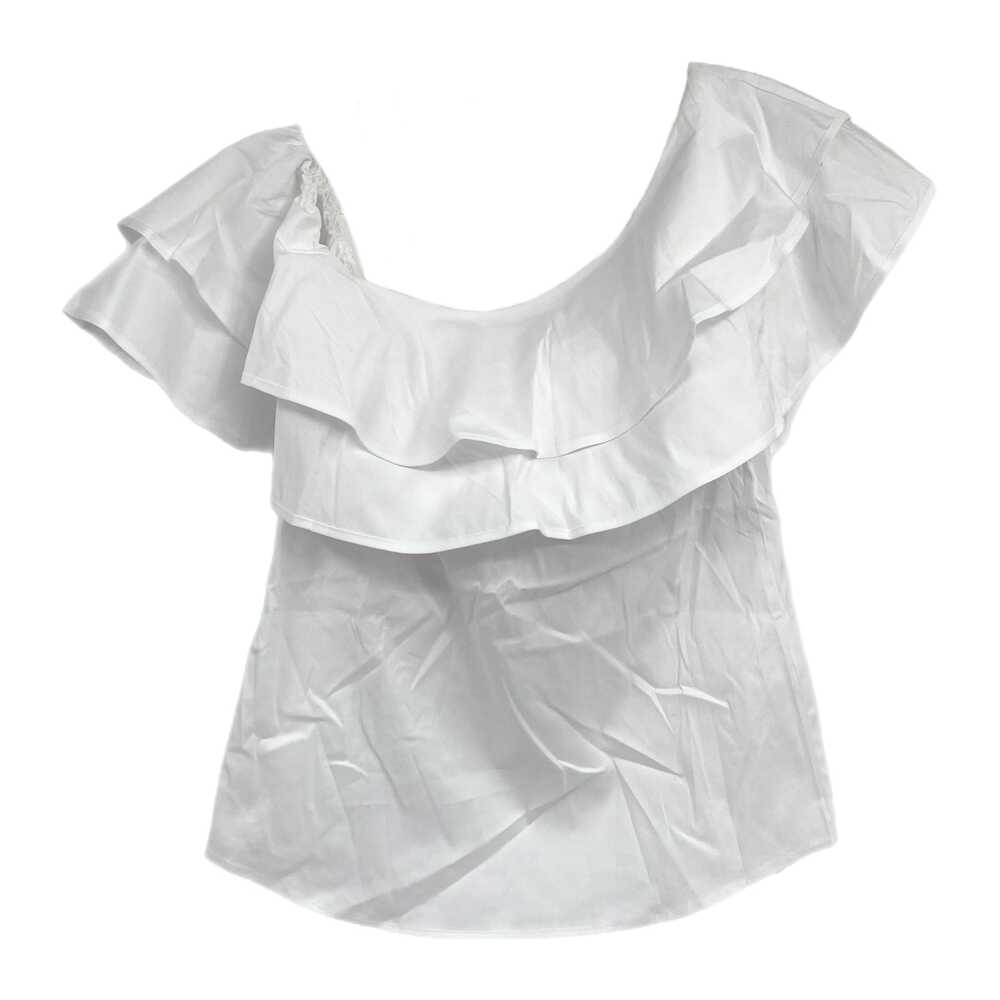 White House Black Market White Ruffle One Shoulder Poplin Blouse | Womens 2